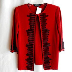 Ming Wang Red & Black Knit Jacket in Size S
